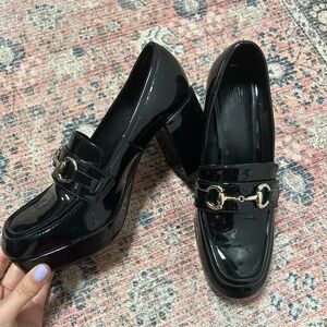 Faux Patent Leather Platform Heel Loafers